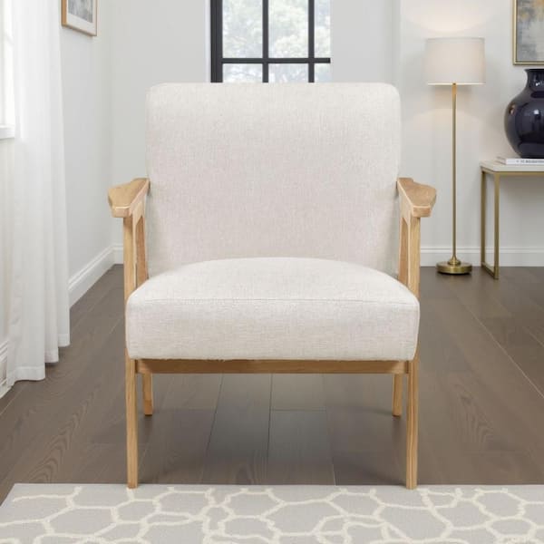 Cathy Accent Club Armchair, Soft , Natural Brown Wood Frame – Beige