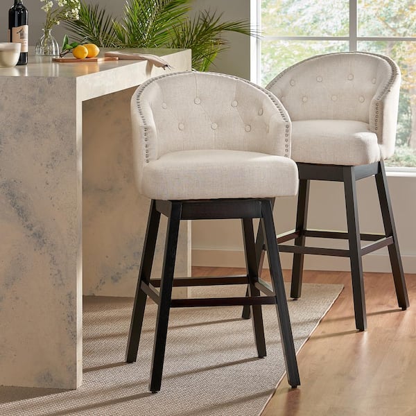 Haus Swivel Counter Height Chair Set of 2, Beige Foam Seats, Dark Brown