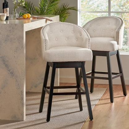 Haus Swivel Counter Height Chair Set of 2, Beige Foam Seats, Dark Brown