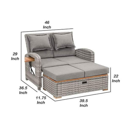 Timy Outdoor Reclining Chaise Lounge Set w Storage Bench, Pillows, Gray