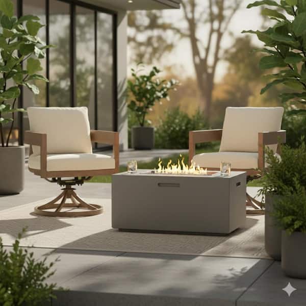 Baily Outdoor Swivel Chair Set of 2, Brown Metal, Cream White Fabric