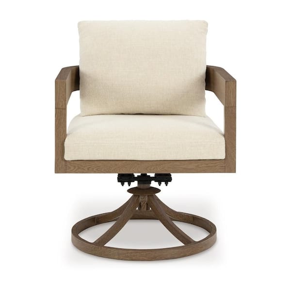Baily Outdoor Swivel Chair Set of 2, Brown Metal, Cream White Fabric