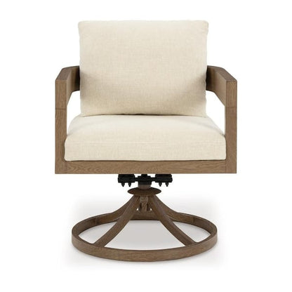 Baily Outdoor Swivel Chair Set of 2, Brown Metal, Cream White Fabric