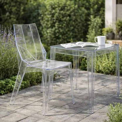 Outdoor Dining Chair Set of 4, Geometric Design, Transparent Clear