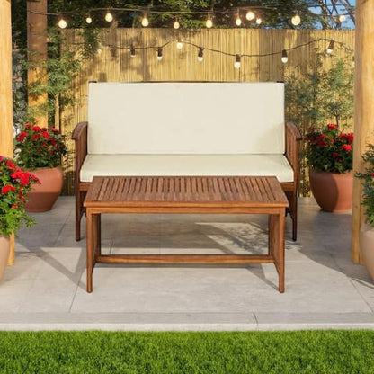 Kaila Outdoor Armchair Set of 2, Beige Cushions, Natural Brown Wood