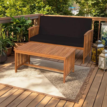 Kaila Outdoor Armchair Set of 2, Black Cushions, Natural Brown Wood