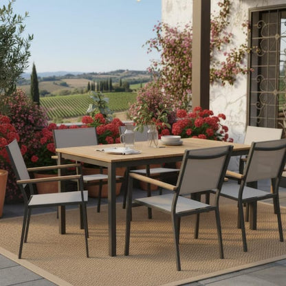 Ankia 5pc Outdoor Dining Table and Chairs Set, Gray, Natural Teak Brown