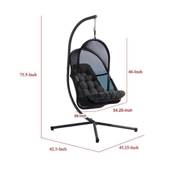 Bery Outdoor Swing Chair with Foldable Stand, Coastal Black Cushion