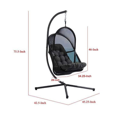 Bery Outdoor Swing Chair with Foldable Stand, Coastal Black Cushion
