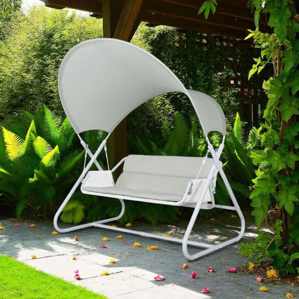Diz Outdoor Hanging  Double Swing Sofa Chair, White Powder Coated Steel