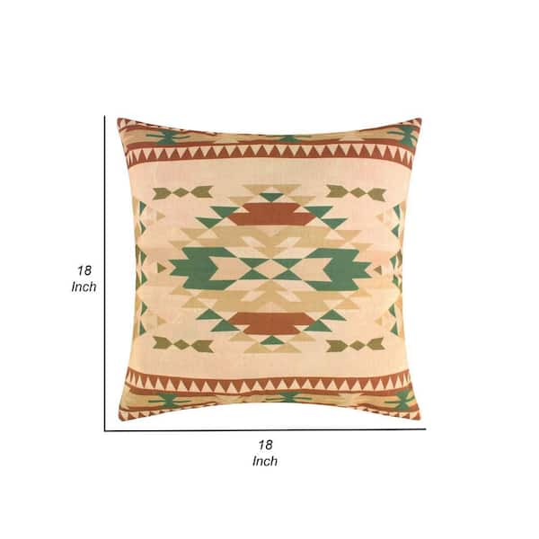 Kip 18 Inch Throw Pillow, Geometric Southwest Motifs, Natural Brown Finish