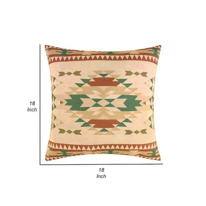 Kip 18 Inch Throw Pillow, Geometric Southwest Motifs, Natural Brown Finish
