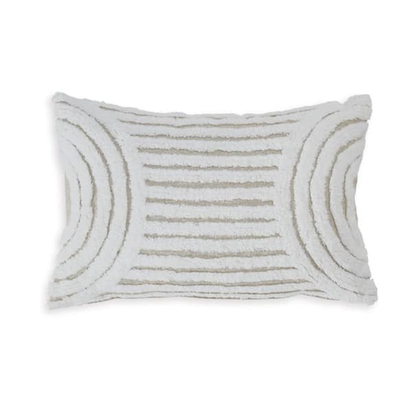 Aris 14 x 22 Lumbar Throw Pillow Set of 4, Geometric Design, White, Tan