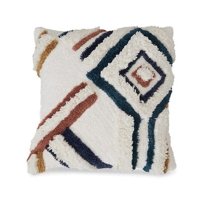 Throw Pillow Set of 4, 20 Inch, Modern Looped Design, Soft White Cotton