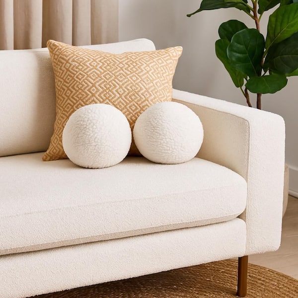 Wily Accent Pillow Set of 2, 10 Inch Round Ball, Black Faux Sheepskin