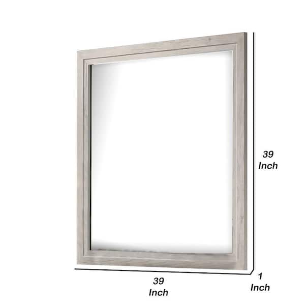 Miot Dresser Mirror, 39 Inch Square Wood Frame, White Wash