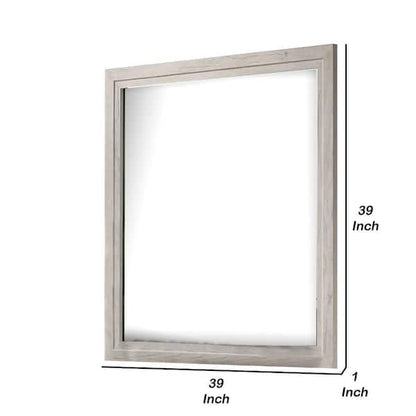Miot Dresser Mirror, 39 Inch Square Wood Frame, White Wash