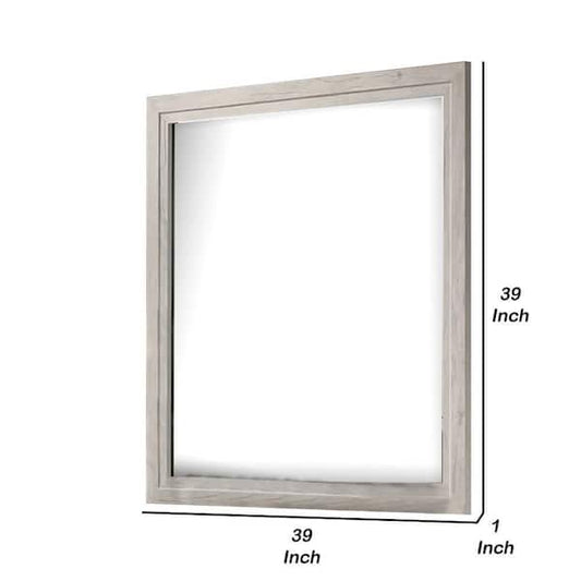Miot Dresser Mirror, 39 Inch Square Wood Frame, White Wash