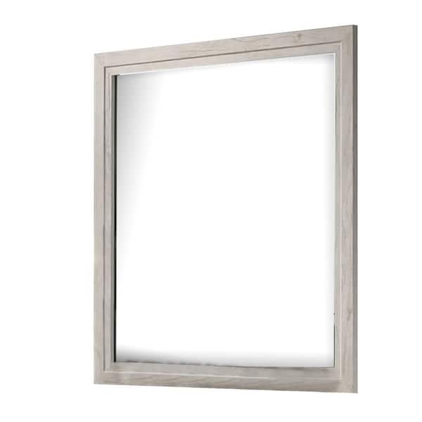 Miot Dresser Mirror, 39 Inch Square Wood Frame, White Wash