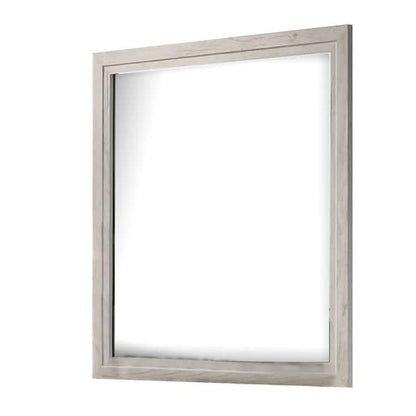 Miot Dresser Mirror, 39 Inch Square Wood Frame, White Wash