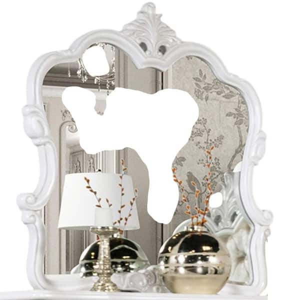 Valena Dresser Mirror, Beveled Glass, White Solid Wood Frame, 45 Inch