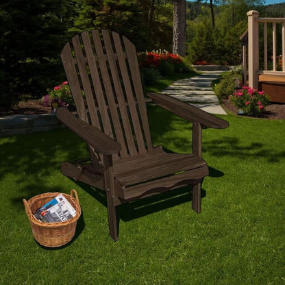Geli Outdoor Adirondack Chair, Slatted Back, Weathered Gray Wood