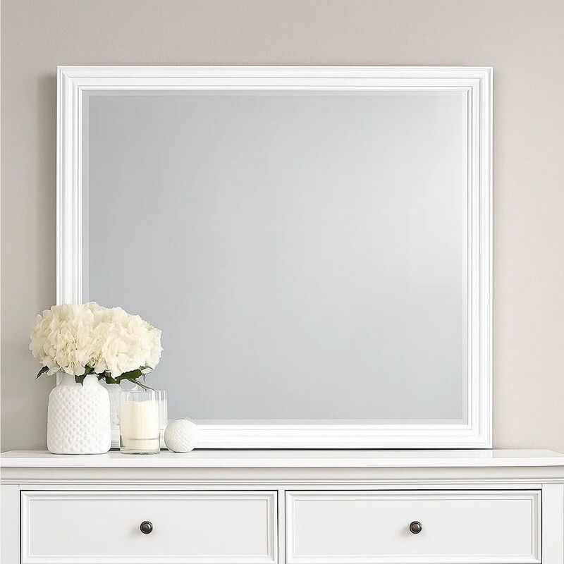 Umi 39 x 39 Dresser Mirror, Molded Design Solid Wood Black Square Frame