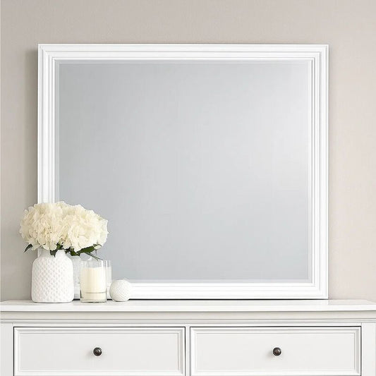 Umi 39 x 39 Dresser Mirror, Molded Design Solid Wood White Square Frame