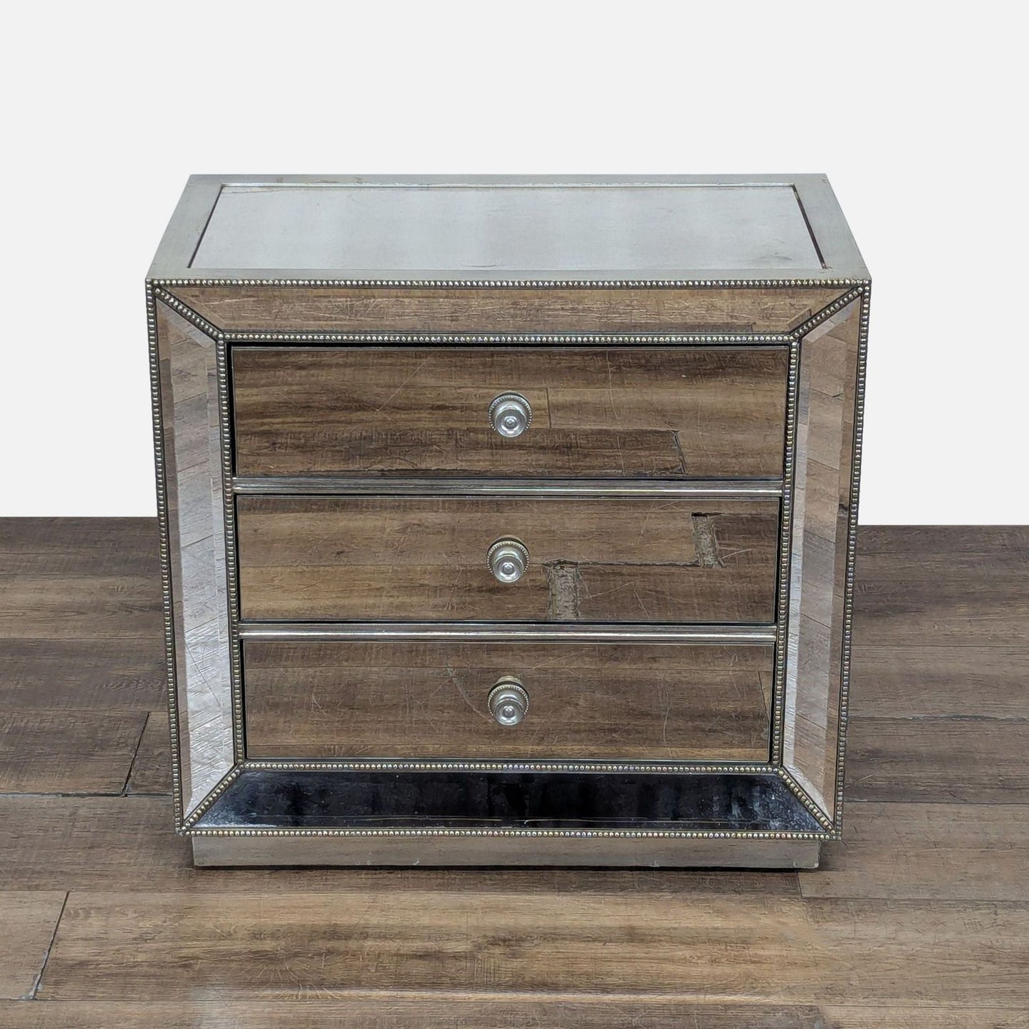 Chest with 3 Drawers and Mirrored Panels, Silver