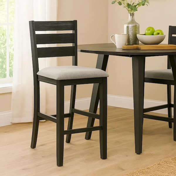 Woodlands 24 Inch Counter Height Chairs, Set of 2, Wheat Fabric Upholstered Seat, Black