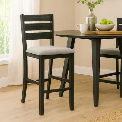 Woodlands 24 Inch Counter Height Chairs, Set of 2, Wheat Fabric Upholstered Seat, Black