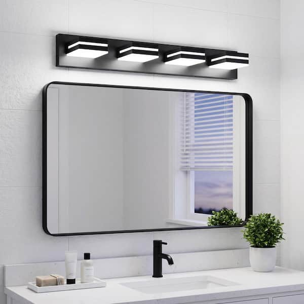 Cyl Vanity Dresser Mirror, Geometric Metallic Gray Backlit LED Frame