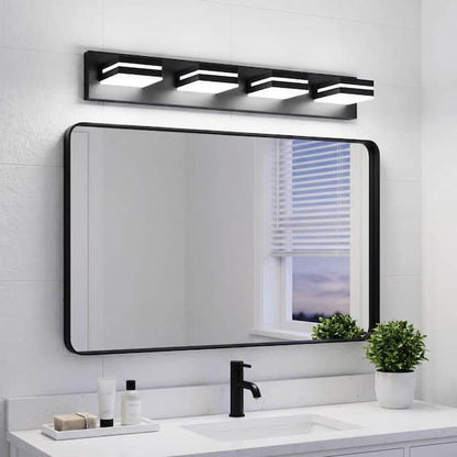 Cyl Vanity Dresser Mirror, Geometric Metallic Gray Backlit LED Frame