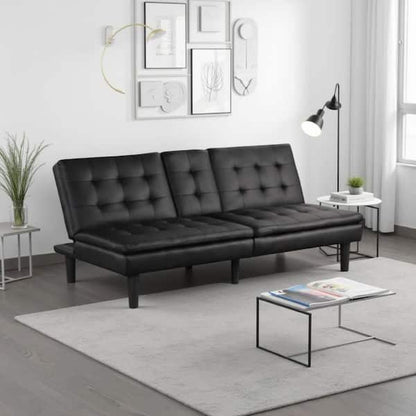 Berie Futon Sofa Bed, Drop-Down Tray, Cupholder, Black Faux Leather