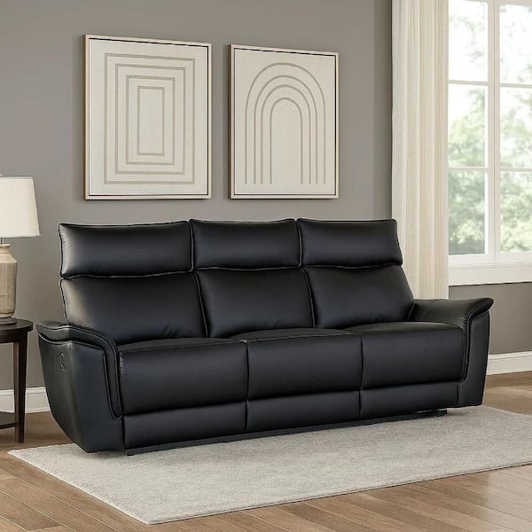 Lenne Manual Recliner Chair, Flared Padded Arms, Black Leather Match