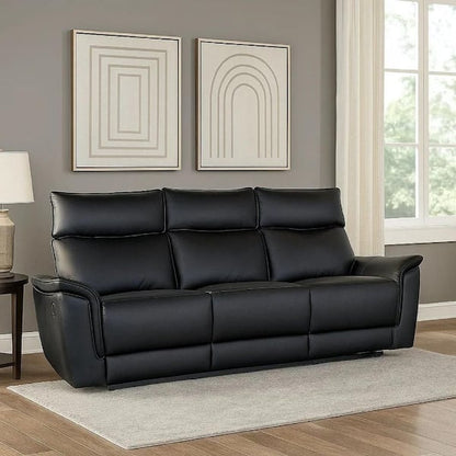 Lenne Manual Recliner Chair, Flared Padded Arms, Black Leather Match