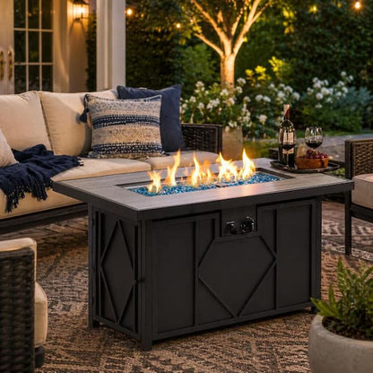 Outdoor Fire Pit, Black Iron, Inner Propane Gas Tank Storage, 47 Inch
