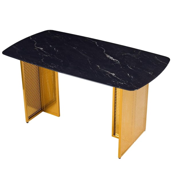 Mez Accent Table, 10 Inch Round White Marble Top, Retro Gold Iron