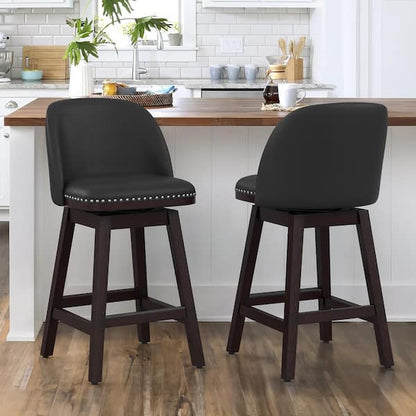 Aven 26 Inch Counter Height Chair, Gray Polyester, Black Wood, Set of 2