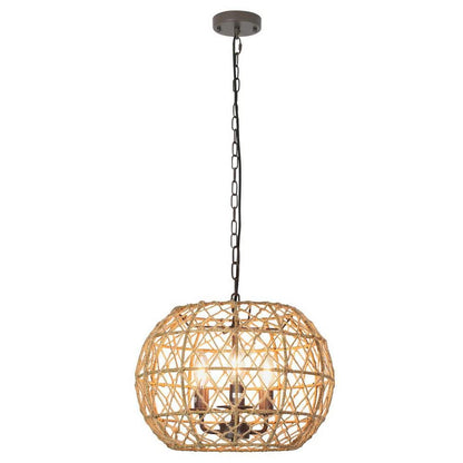 Dero Chandelier, 3 Tier Natural Brown Cotton Rope Woven, 25 Inch Metal