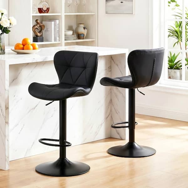 24 Inch Counter Height Swivel Barstool, Mahogany Wood Seat, Black Base