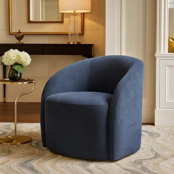 Saho Swivel Accent Chair, Barrel Style, Foam Padded, Light Gray Boucle