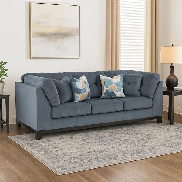 Maxo Accent Ottoman, 36 Inch Square, Soft Tufted Rich Blue Polyester