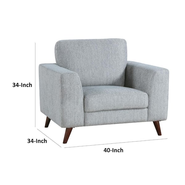 Ricca Armchair, Blue Gray Chenille, Foam, Angled Brown Wood Legs