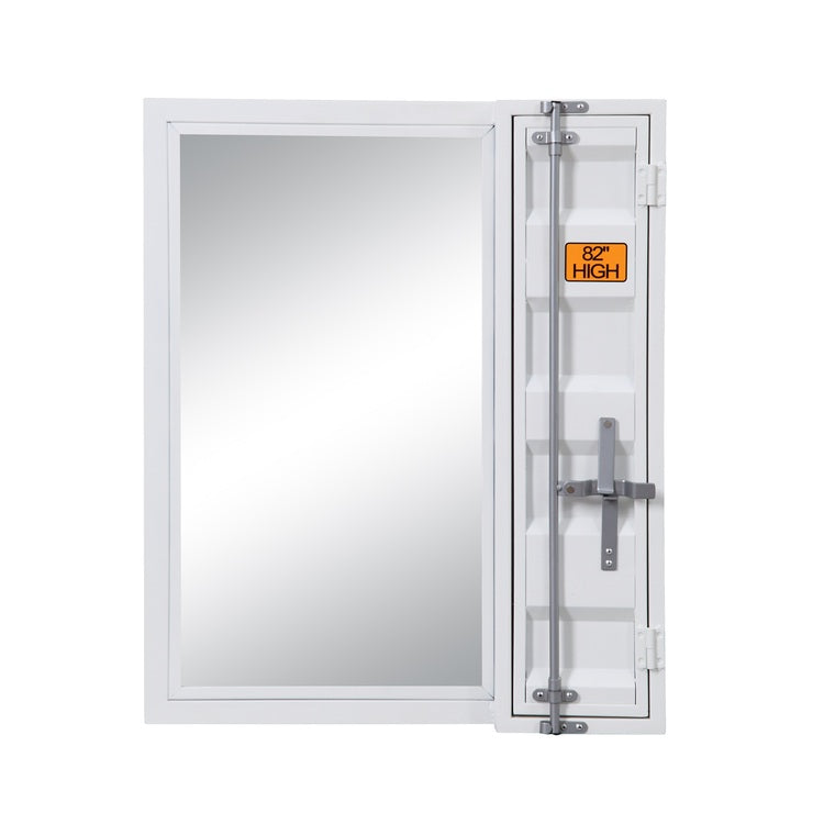 Industrial Style Metal Vanity Mirror with Recessed Door Storage, White