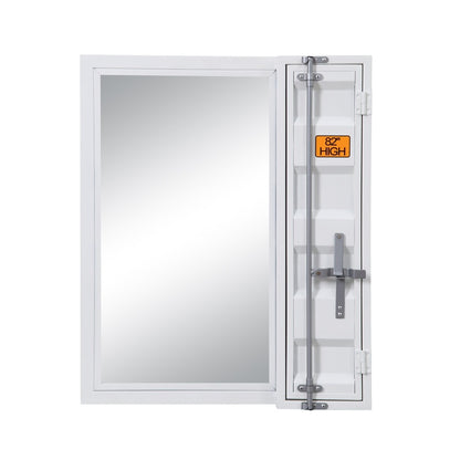 Industrial Style Metal Vanity Mirror with Recessed Door Storage, White