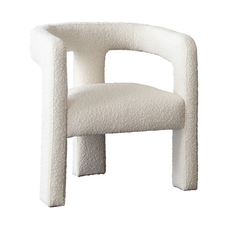 27 Inch Boucle Accent Chair, Curved Back, Cushioned Seating, Ivory Finish