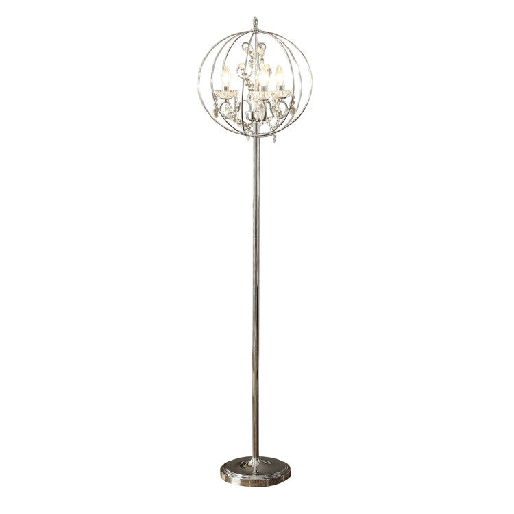 Shine 61 Inch Floor Lamp, Chandelier Style, Crystal and Metal, Chrome