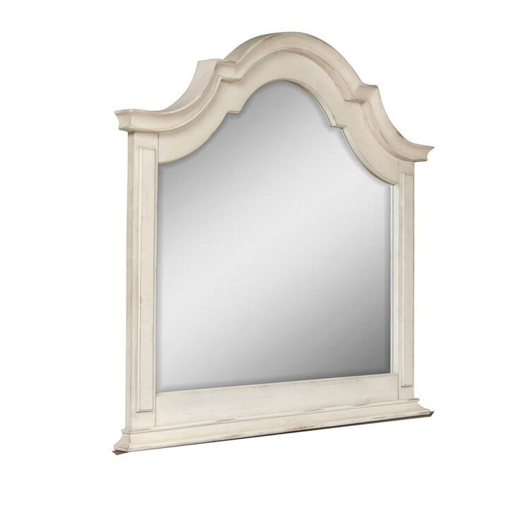 Maia 43 x 46 Dresser Mirror with Curved Top, Poplar and Oak, Antique White