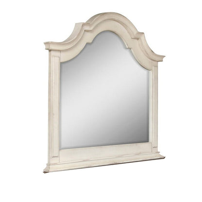 Maia 43 x 46 Dresser Mirror with Curved Top, Poplar and Oak, Antique White
